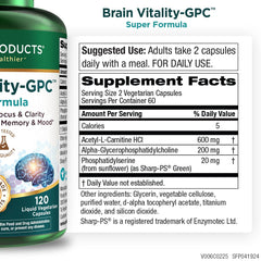 Close-up of Brain Vitality GPC label showing ingredients