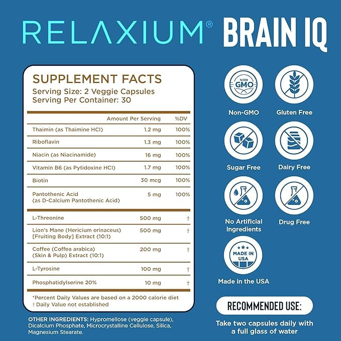 Close-up of BrainIQ ingredients: Lion's Mane, L-threonine, coffee extract