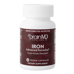 Front view of BrainMD Dr Amen Iron 30 capsules bottle