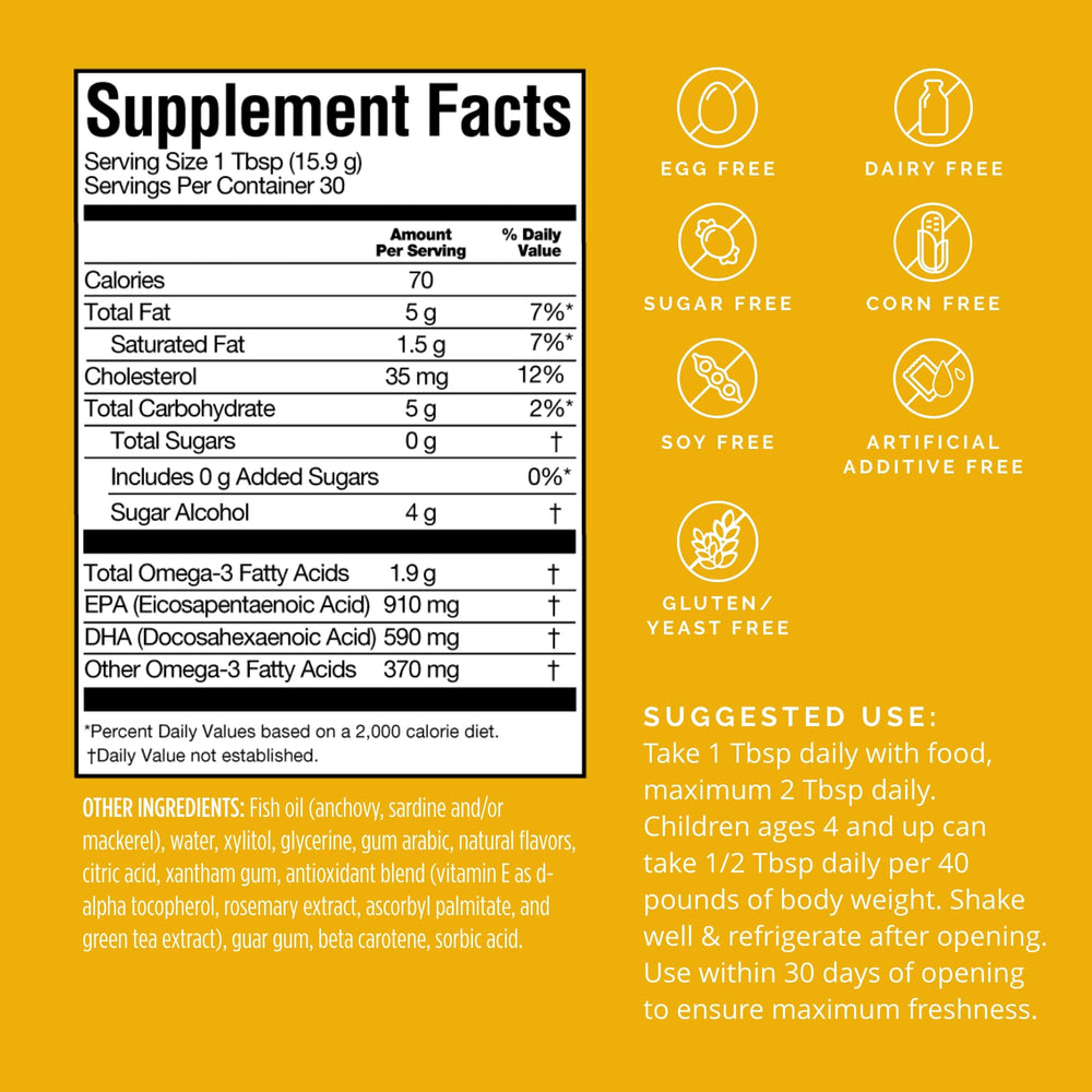 Back label with supplement facts for BRAINMD Omega-3 Power Squeeze Citrus Blast
