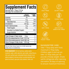 Back label with supplement facts for BRAINMD Omega-3 Power Squeeze Citrus Blast