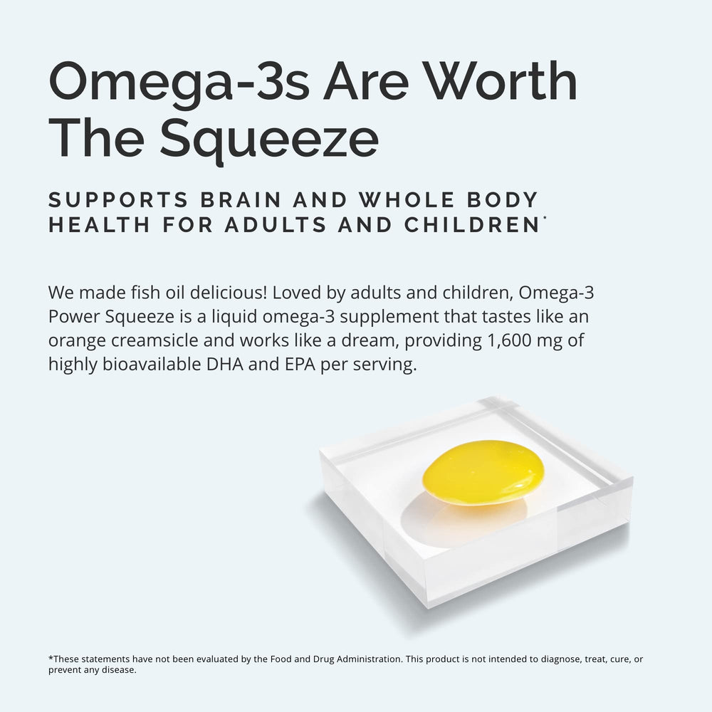 Ingredients panel for BRAINMD Omega-3 Power Squeeze Citrus Blast