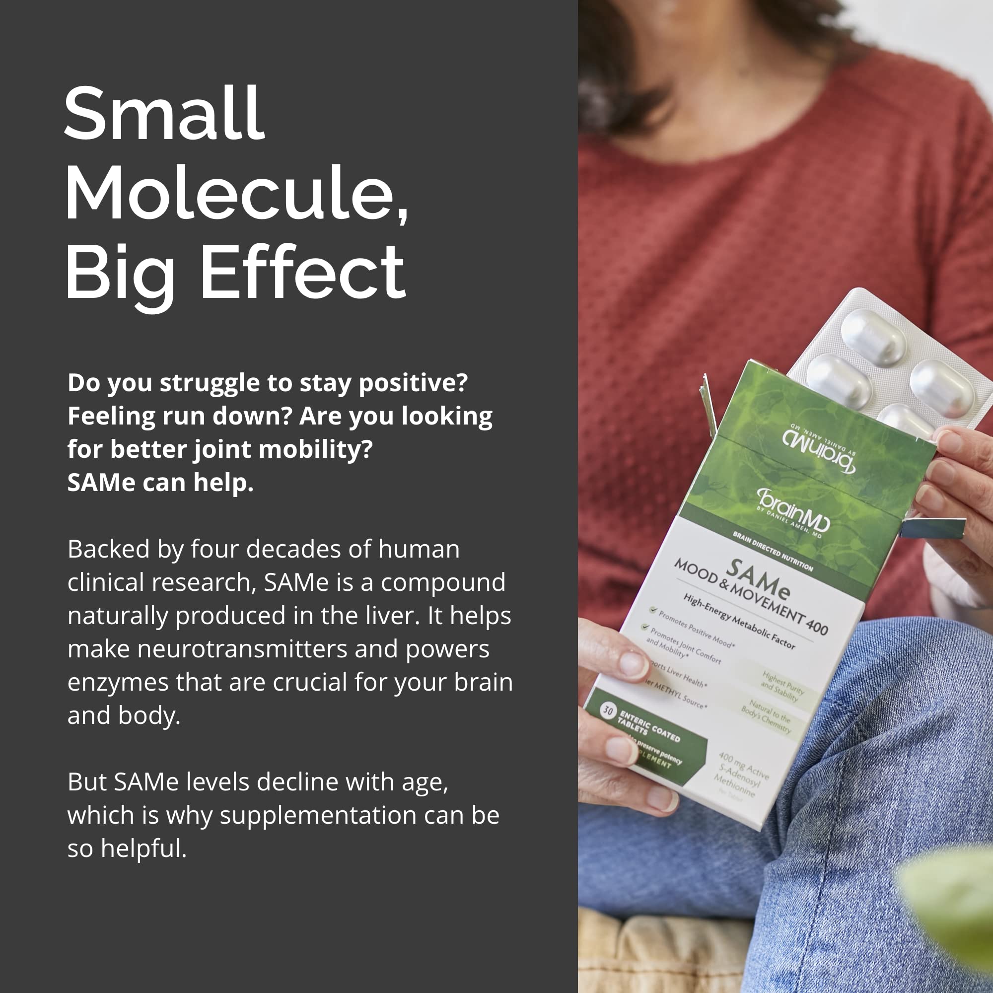 Gluten-free BrainMD SAMe tablets arranged neatly