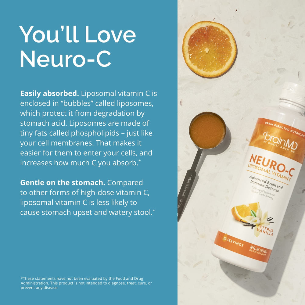 BrainMD Neuro-C Citrus Vanilla packaging on white background (gluten-free)