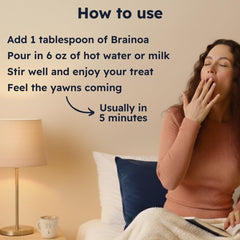 Steaming mug of Brainoa Sleep Cocoa ready for bedtime ritual