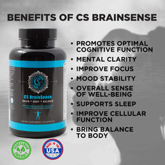 BrainSense packaging highlighting mood stability and cognitive support
