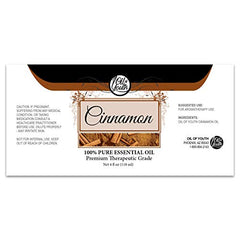Brand logo and cinnamon essential oil bottle