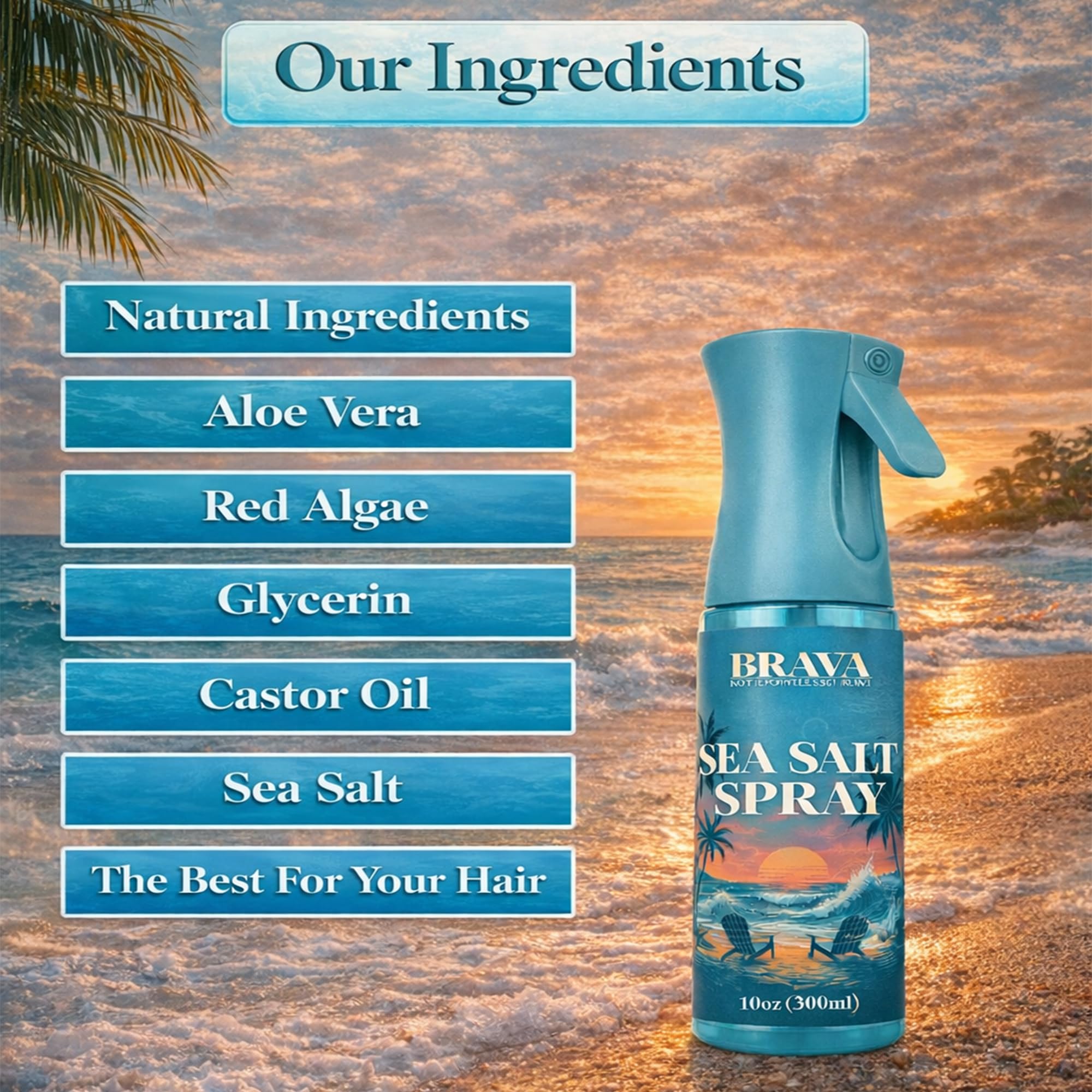 BRAVA Sea Salt Spray frizz control for defined waves without weight