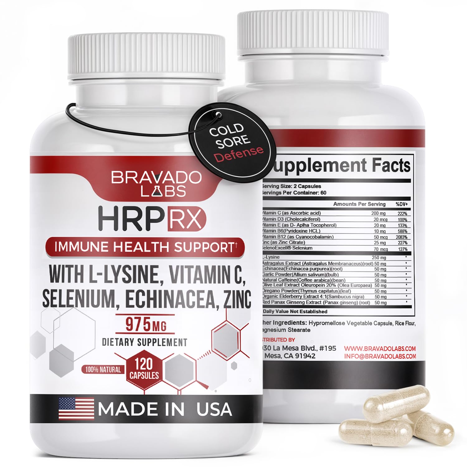 Bravado Labs L-Lysine 250mg capsules bottle