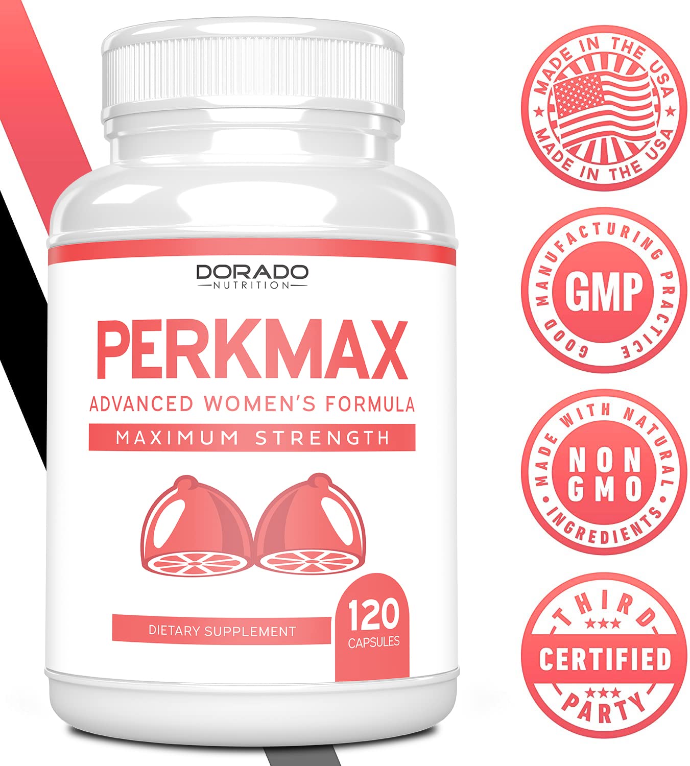 Gluten-free, vegan, non-GMO breast support capsules in bottle