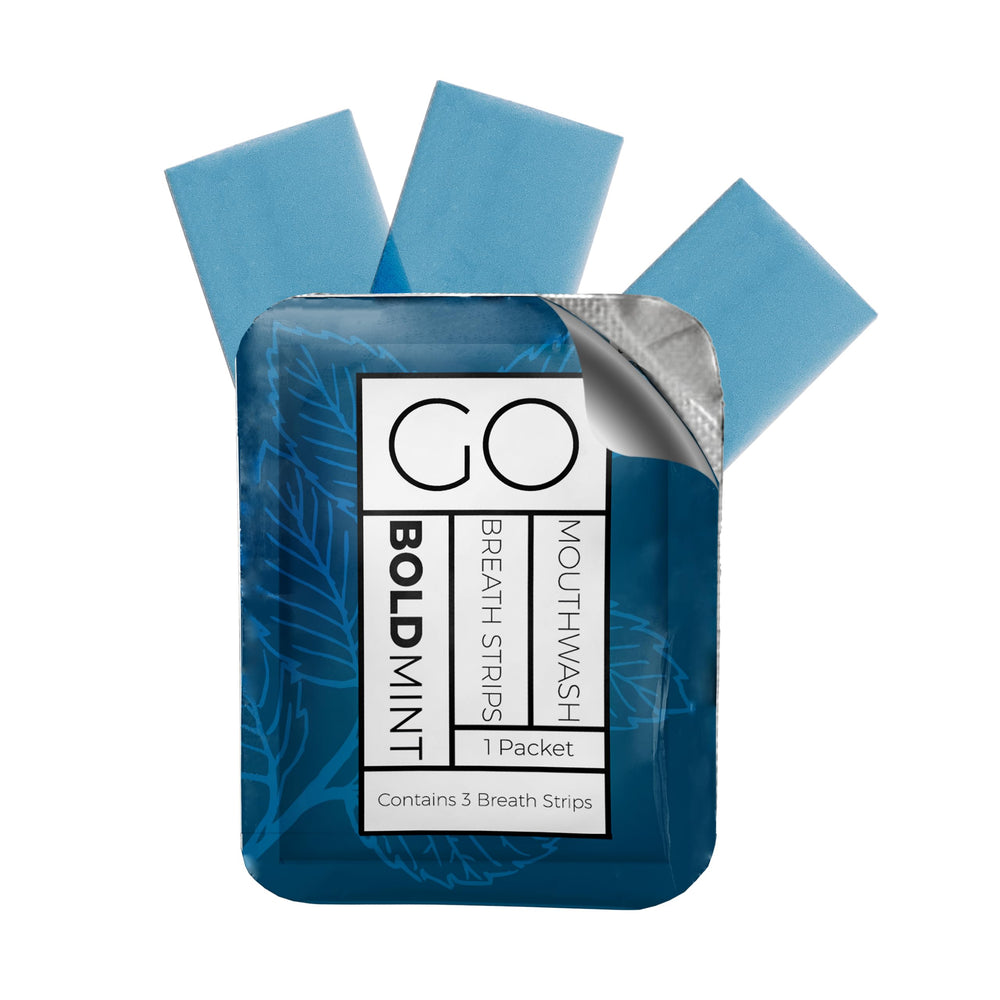 Box of GO Breath Strips triple-strip travel packs