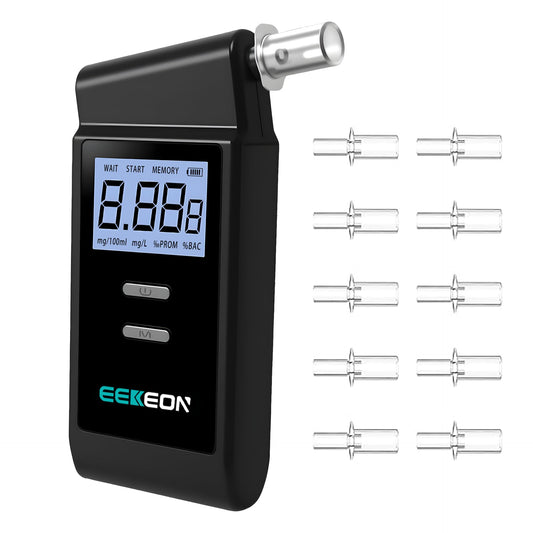 Breathalyzer device with digital display showing BAC results