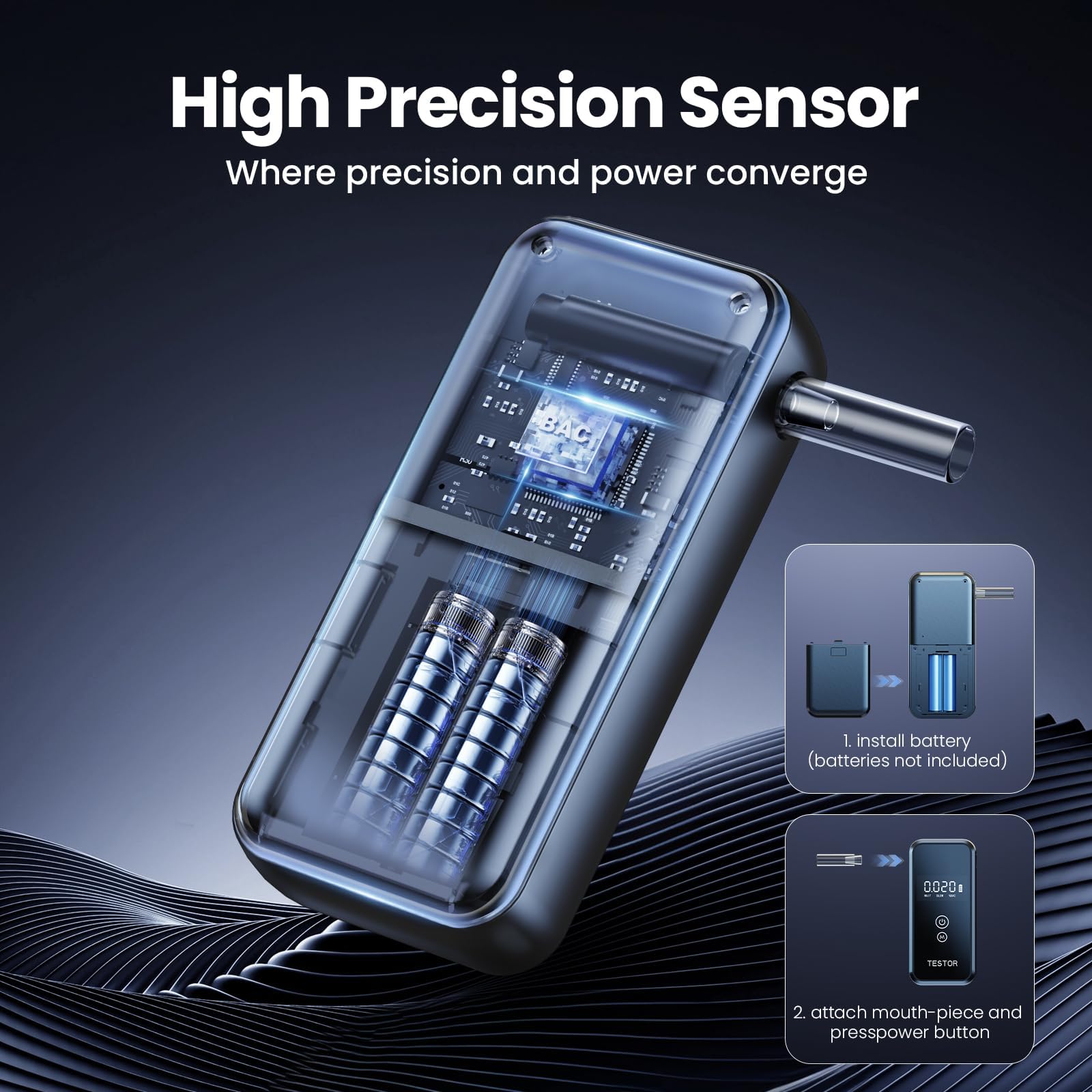 Side view of compact portable breathalyzer