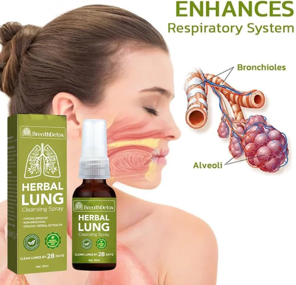 Three-pack BreathDetox Herbal Lung Cleansing Spray packaging and bottle