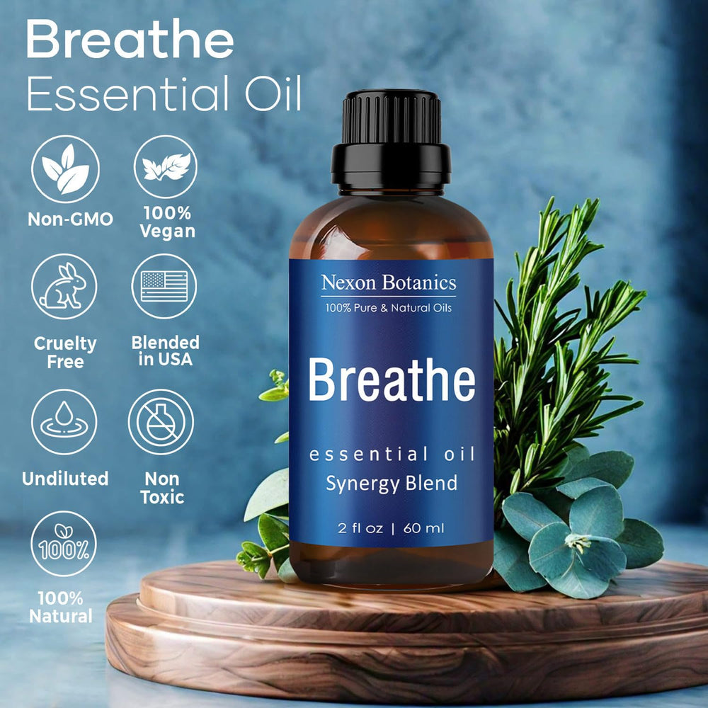 Aromatherapy setup featuring Breathe essential oil