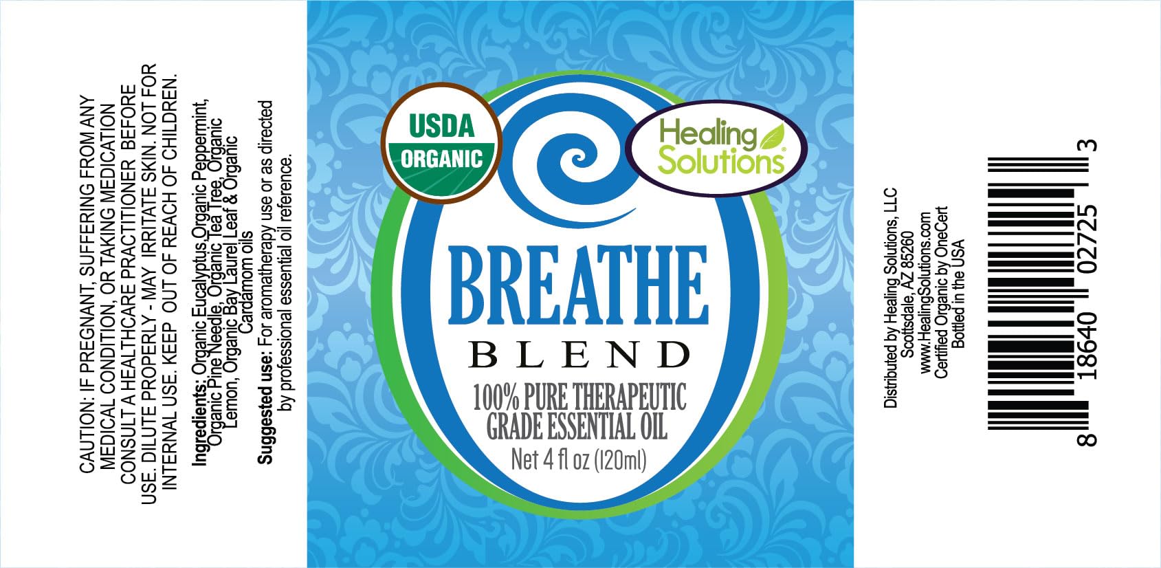 Close-up of organic breathe oil bottle for home use