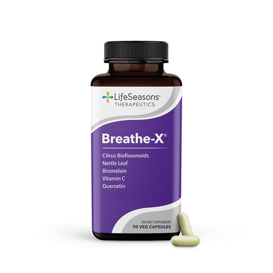 Breathe-X bottle showing the label with 90 capsules