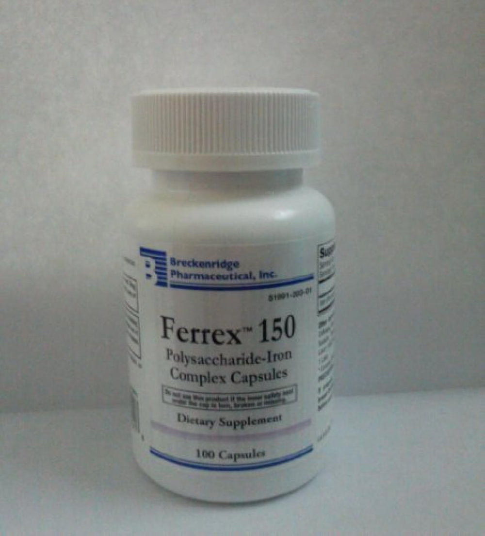 Breckenridge Ferrex 150 Polysaccharide Iron Complex capsules bottle front view