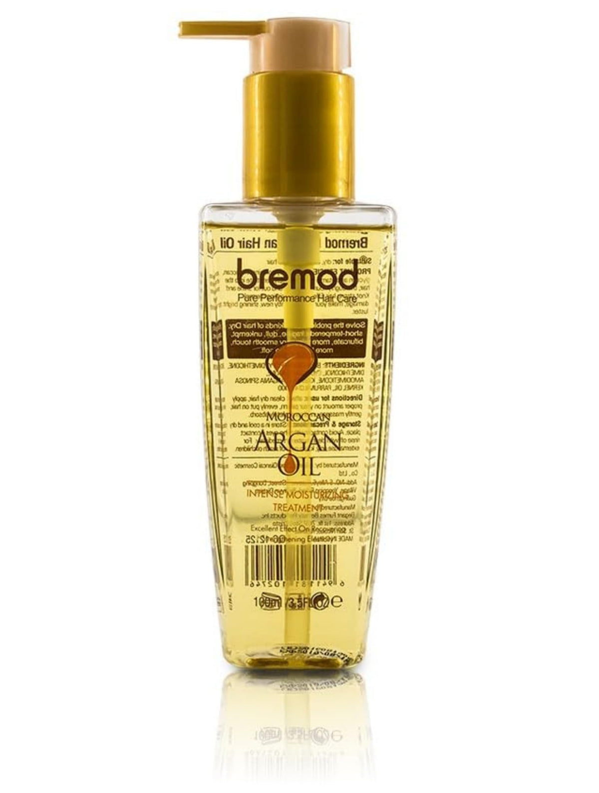 Bremod Performance leave-in argan oil bottle for hydration and frizz control.
