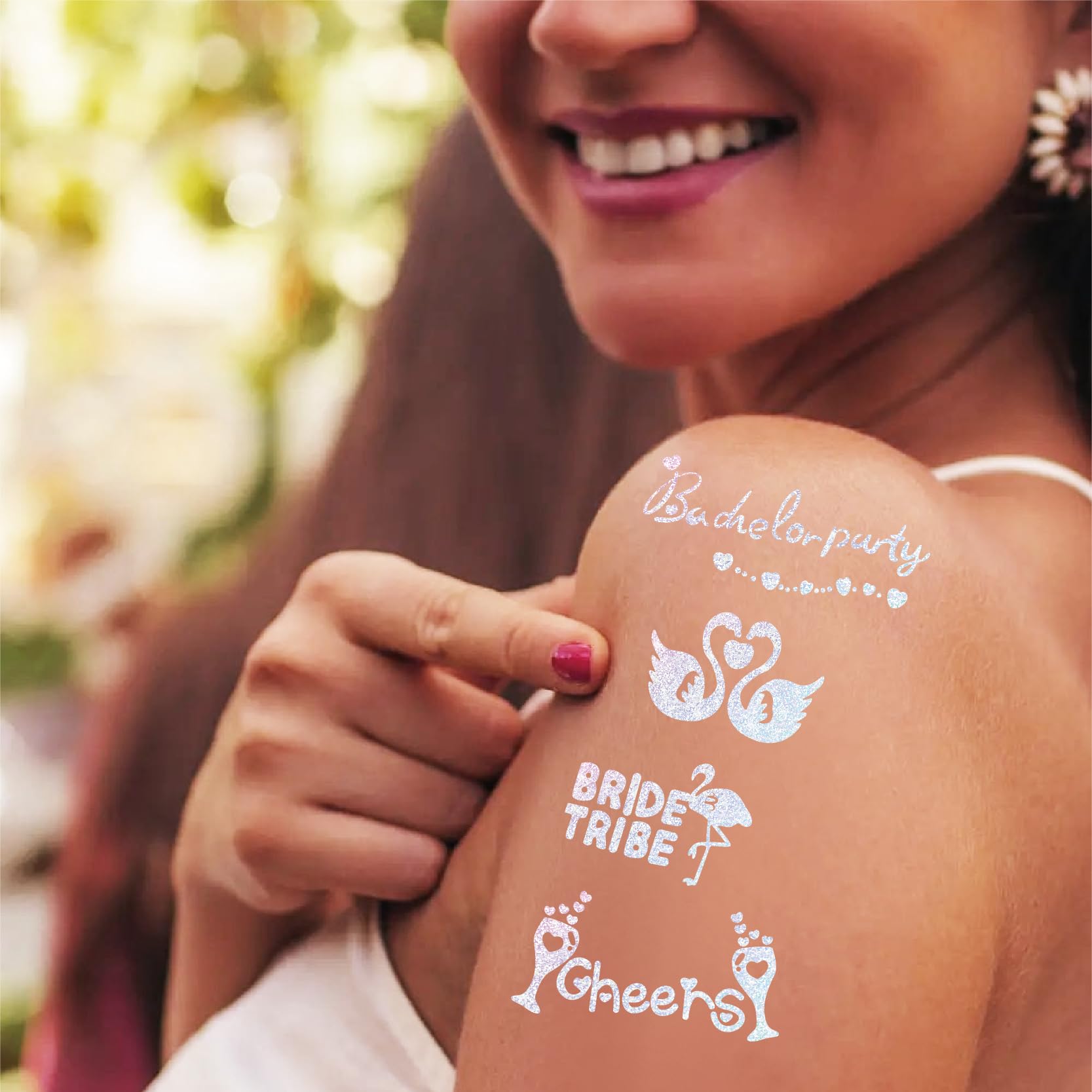 Bride Squad foil tattoos Bride Team Bride motif emphasizes togetherness for bachelorette events.