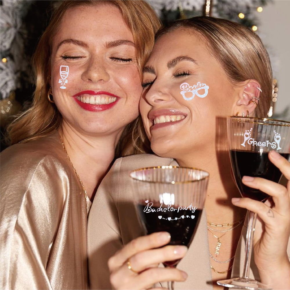 Bride Squad sparkly tattoos on skin show shimmer and long wear for celebrations.