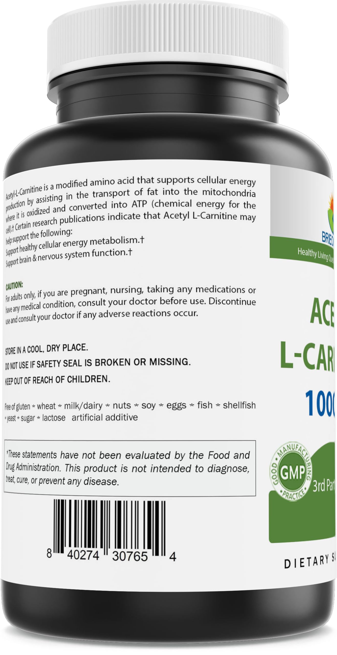 Product packaging and label of Brieofood Acetyl L-Carnitine