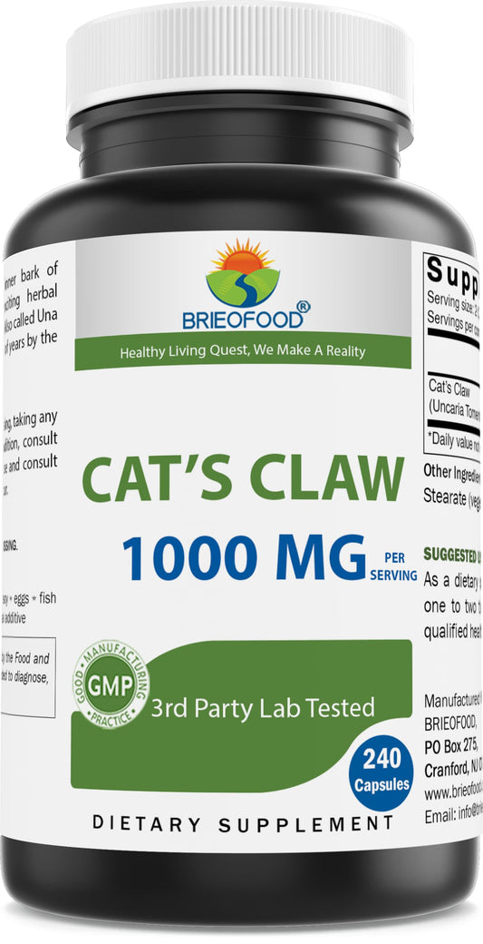 Brieofood Cat's Claw bottle label with 240 capsules
