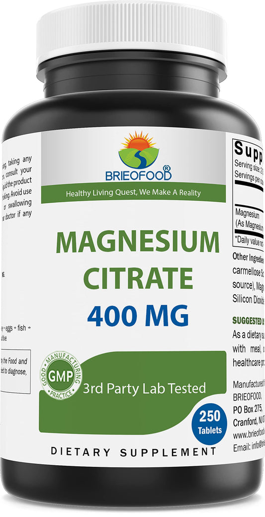 Front view of Brieofood Magnesium Citrate bottle
