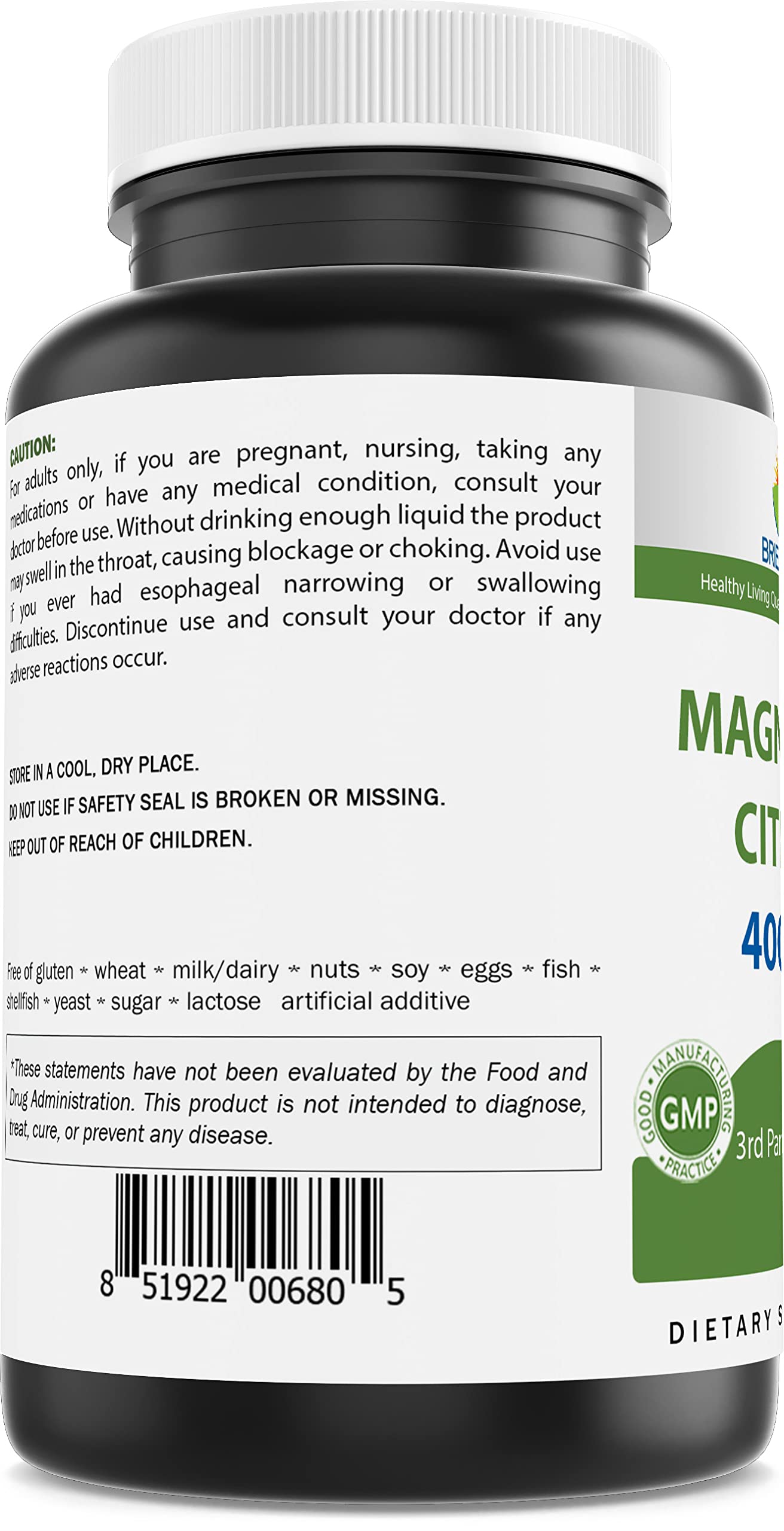 Brieofood Magnesium Citrate bottle with 250 tablets on display