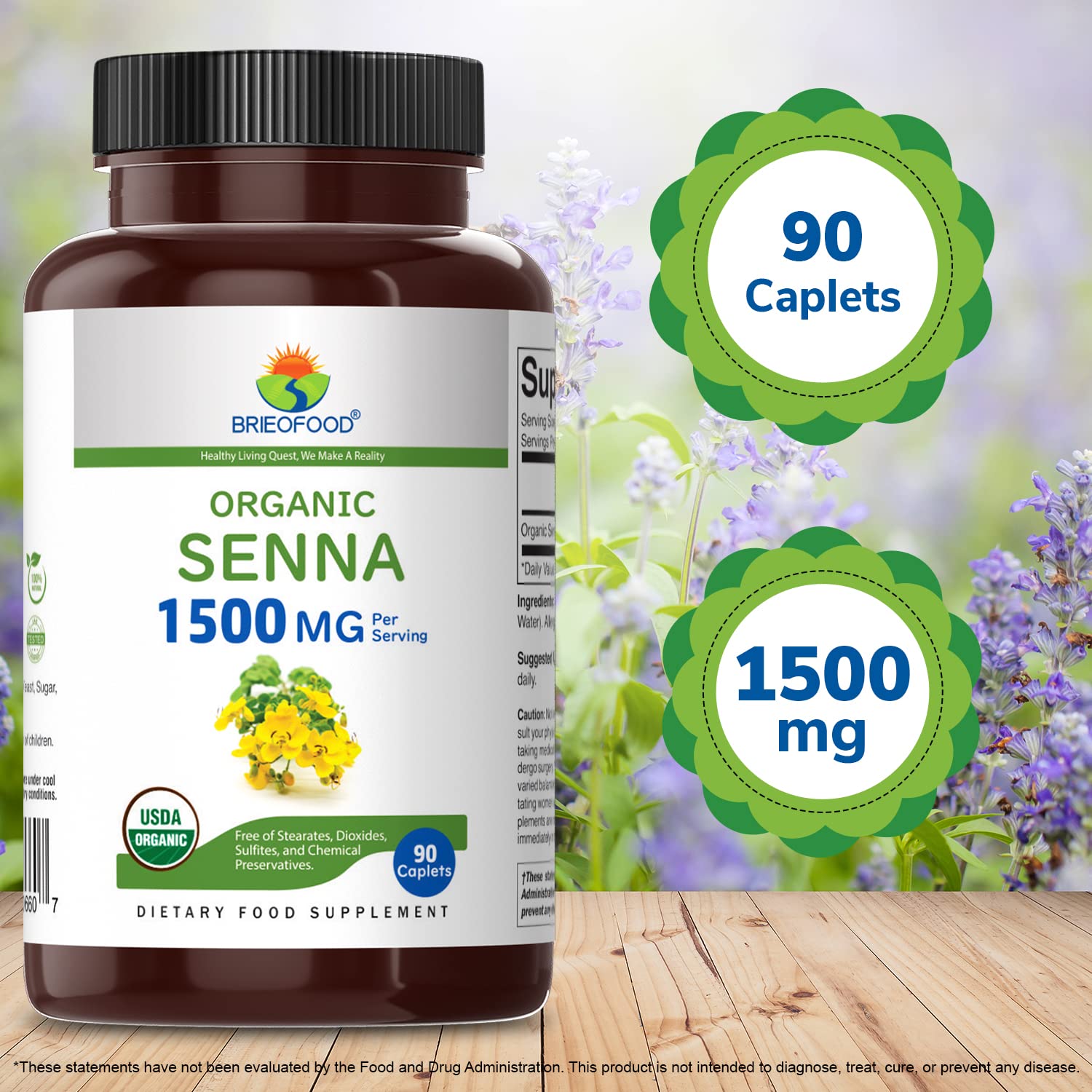 Brieofood Organic Senna in a kitchen setting suggests daily routine support