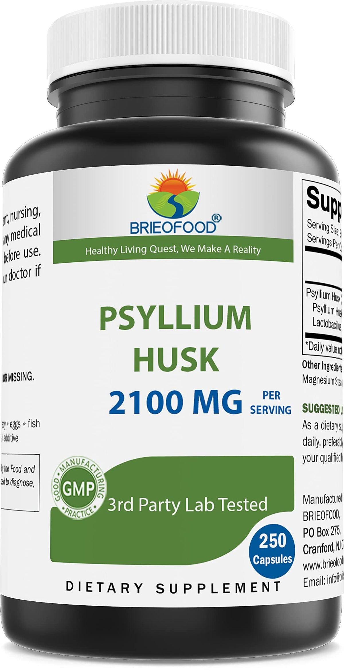 Brieofood Psyllium Husk Fiber with LA-14 probiotic bottle and label