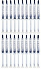 Product packaging featuring Bright White Smiles 44% whitening gel with 20 syringes (3ml)