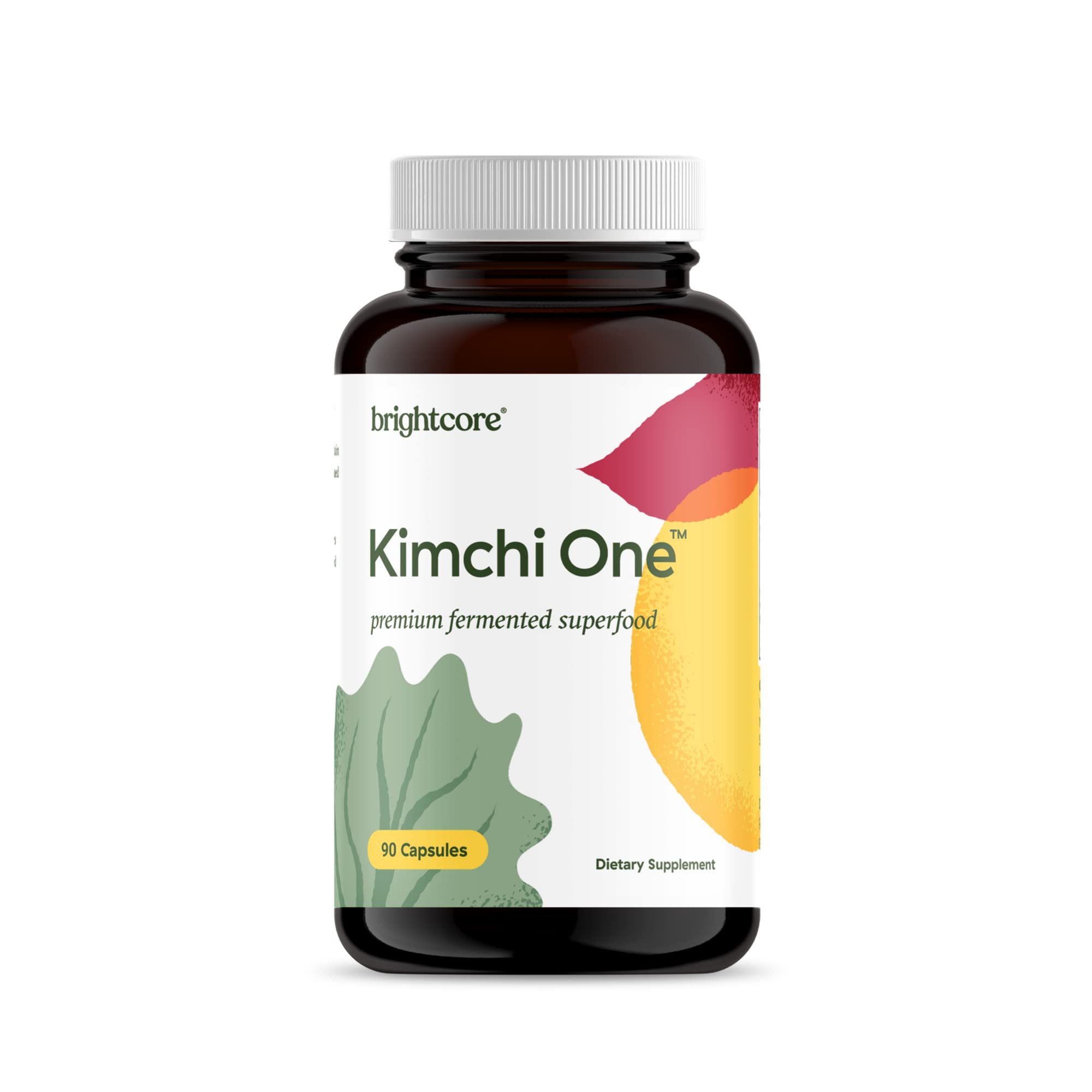 Brightcore Kimchi One bottle front with probiotic capsules for gut support