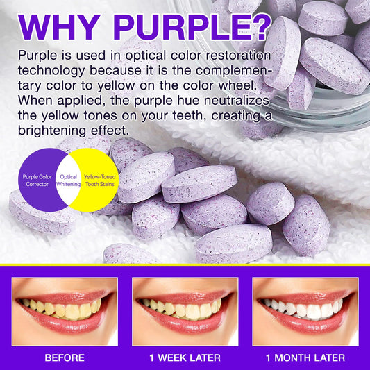 Purple toothpaste tablet dissolving into creamy foam on a toothbrush