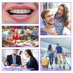 Smiling person with a brighter-looking smile after using purple toothpaste