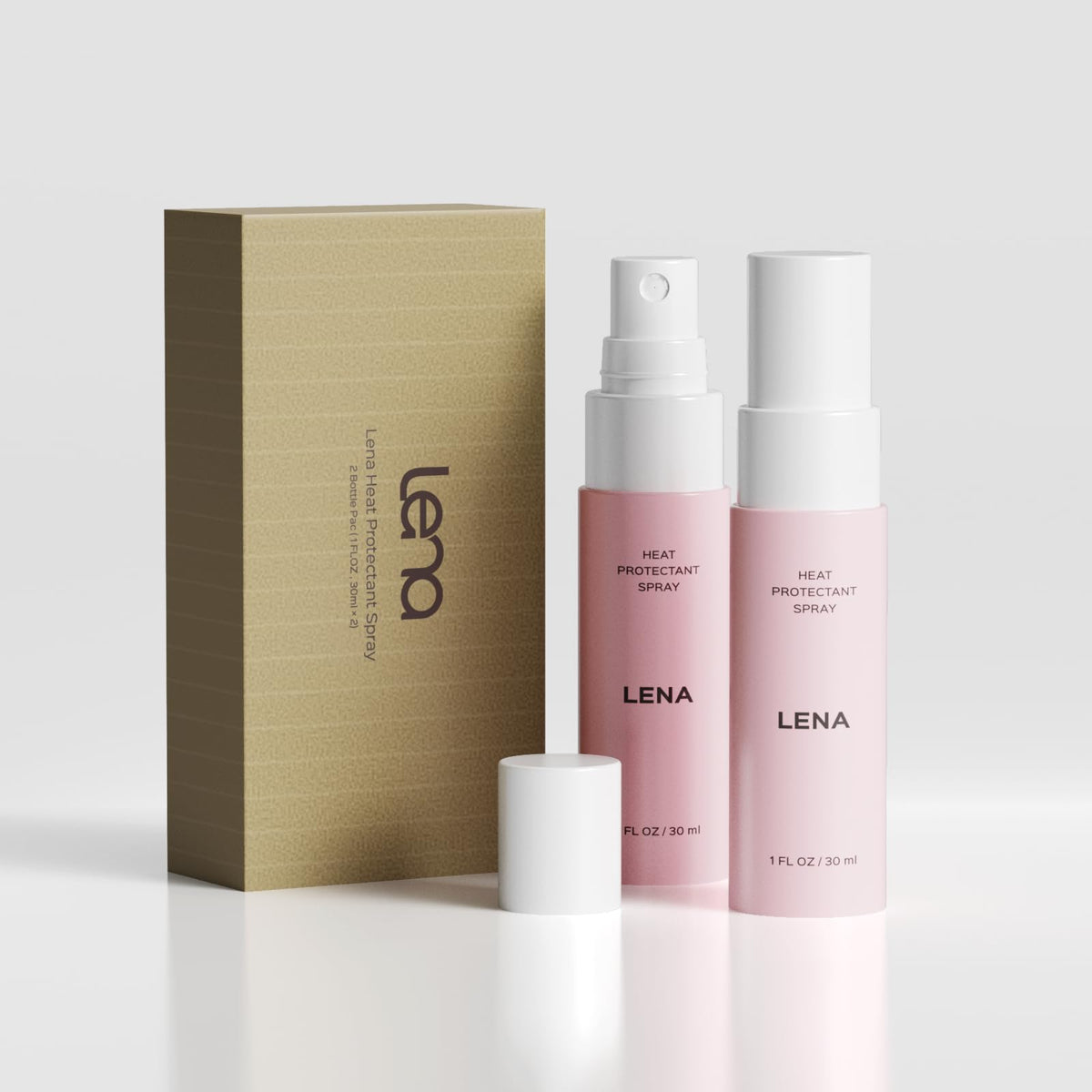 BrighterwithLena Lena Hair Heat Protectant Spray 2-pack front view for travel-ready protection.