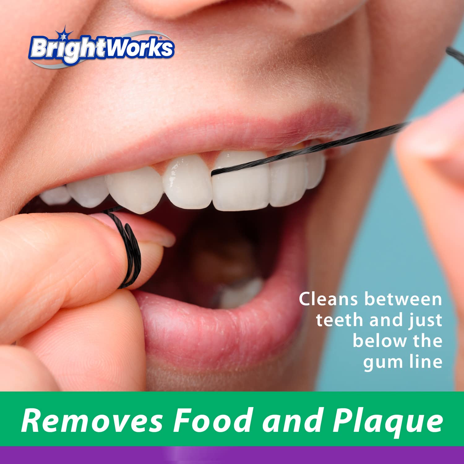 Activated charcoal-infused floss close-up