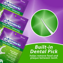 Side view of BrightWorks mint whitening flossers in packaging.