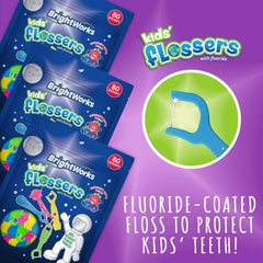 Close-up of fluoride coating on BrightWorks kids floss pick