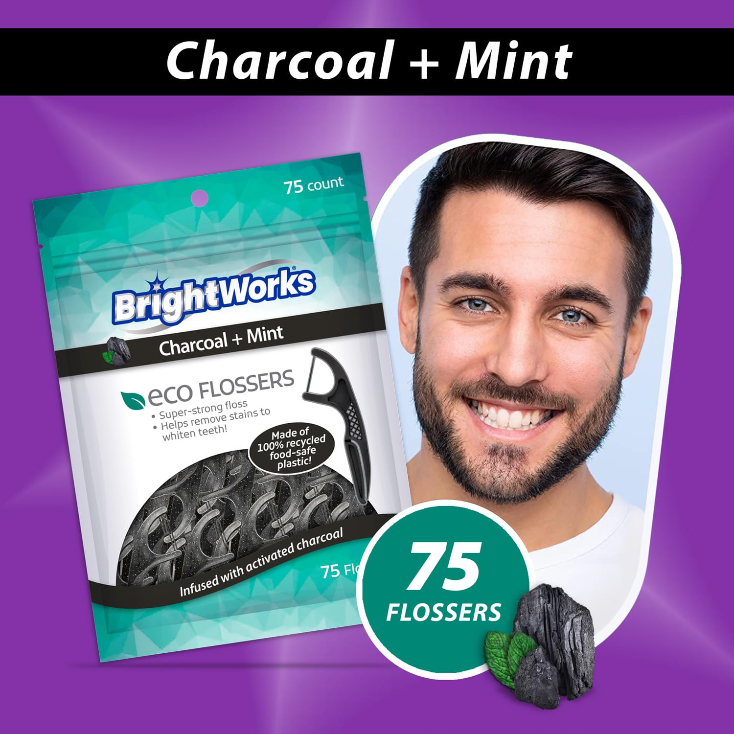 Charcoal mint infused floss picks