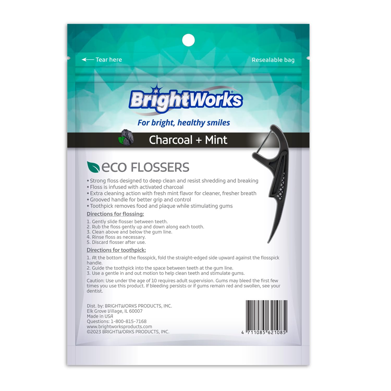 Brightworks ECO floss picks logo and freshness
