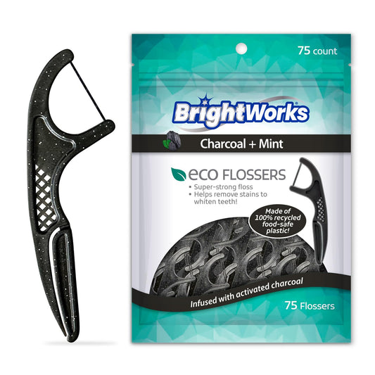 Front view of Brightworks ECO sustainable floss picks packaging