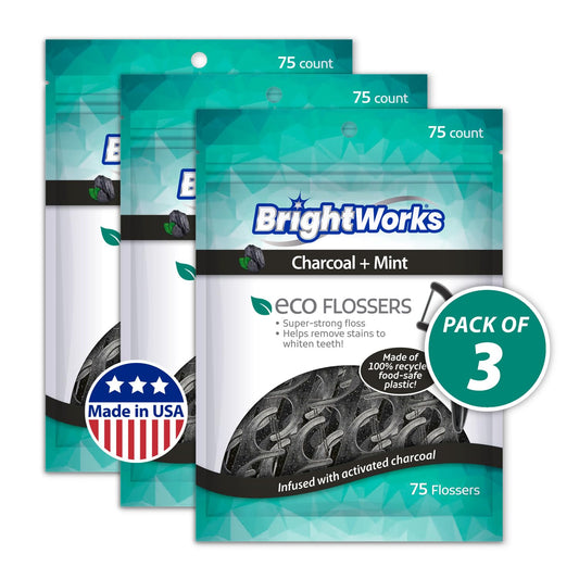 Floss picks made in the USA from 100% post-consumer recycled plastic