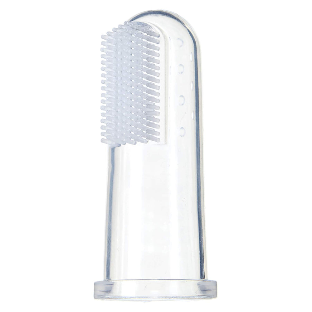 Close-up of soft bristles on the finger toothbrush