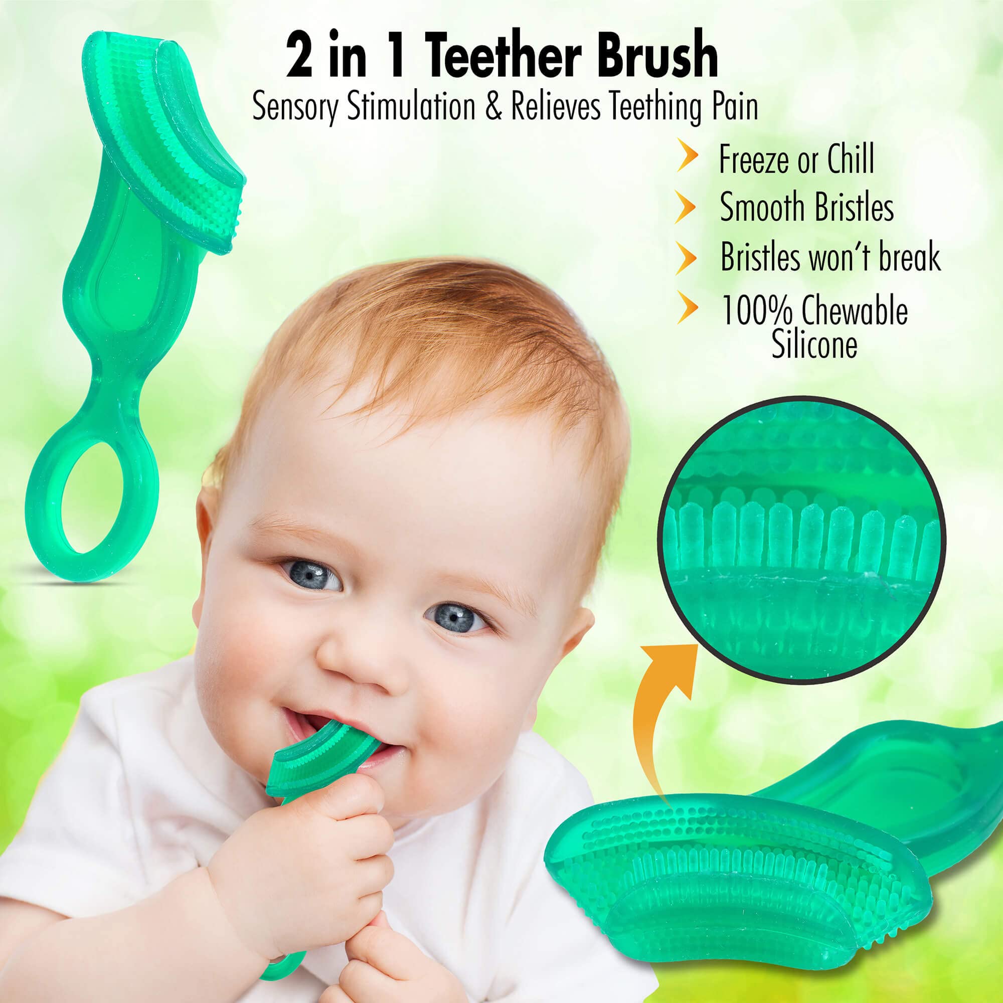 Teether brush combines toothbrush and teether for gentle cleaning