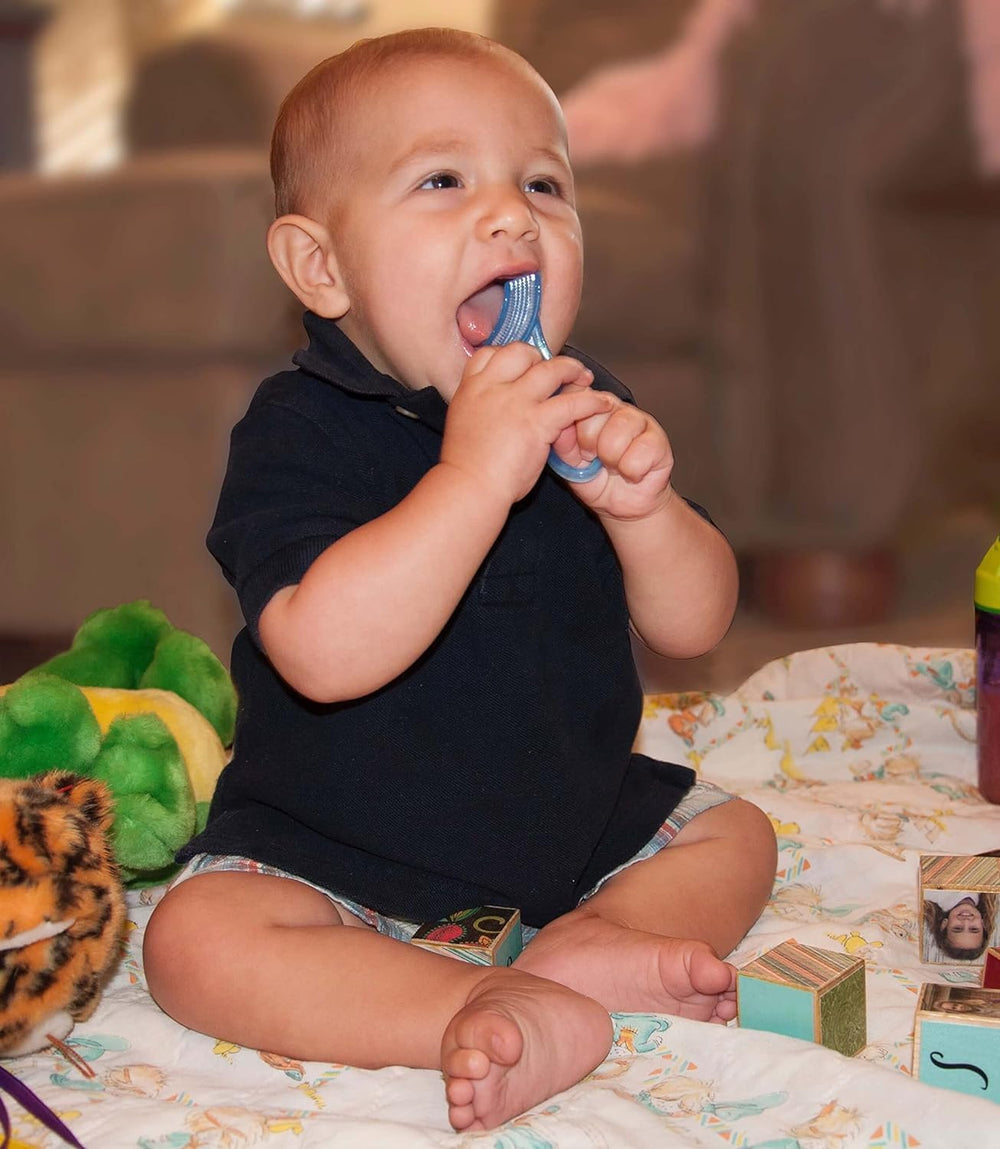 Ergonomic handle designed for child-controlled brushing and teething