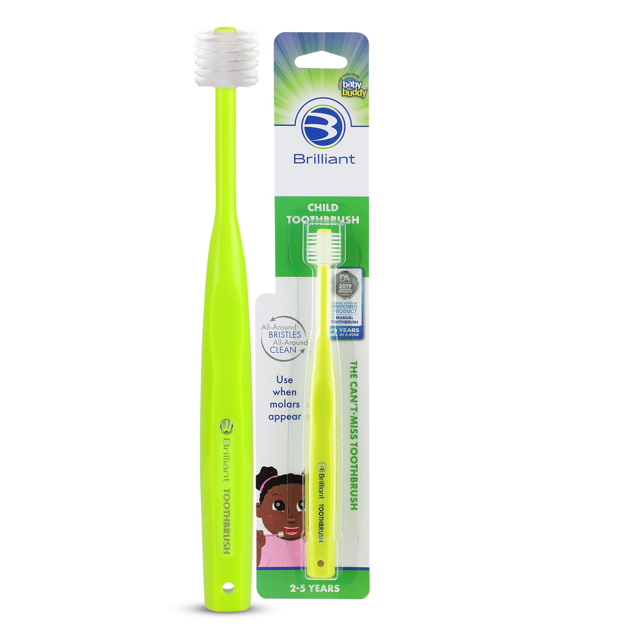 Brilliant Oral Care child toothbrush with lime round head for ages 2-5