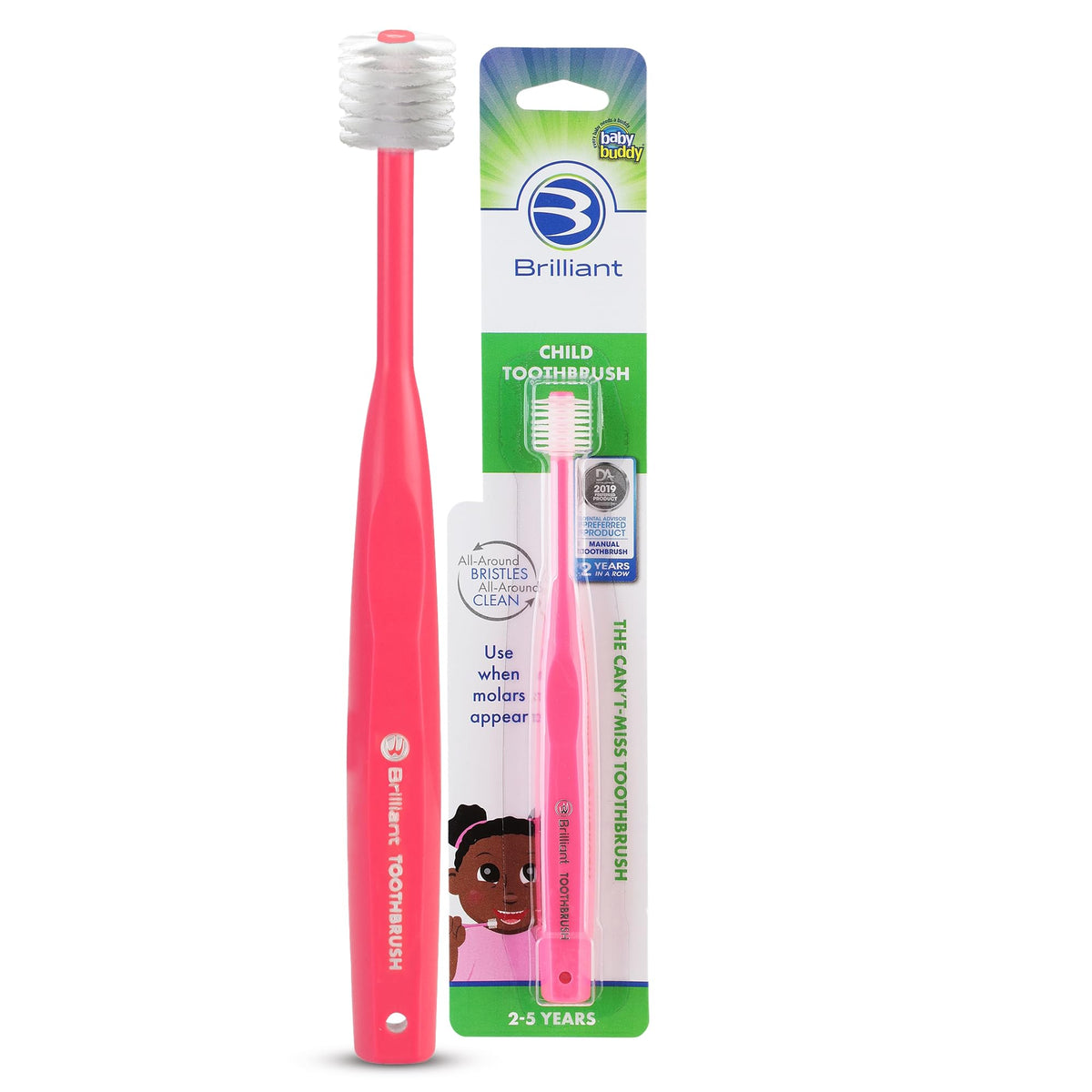 Brilliant Oral Care Kids Toothbrush pink with 360-degree round head
