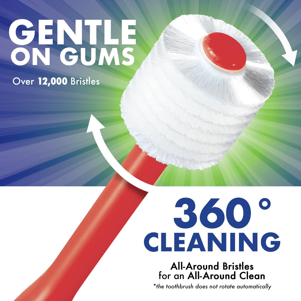 Red-handled kids toothbrush designed for ages 5-9