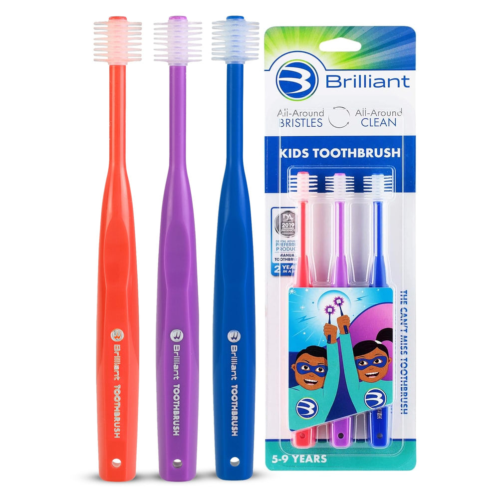 Brilliant Oral Care Kids Toothbrush with round head and red handle